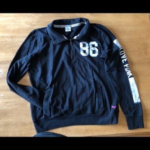 Medium PINK (Victoria’s Secret) Quarter Zip BLACK